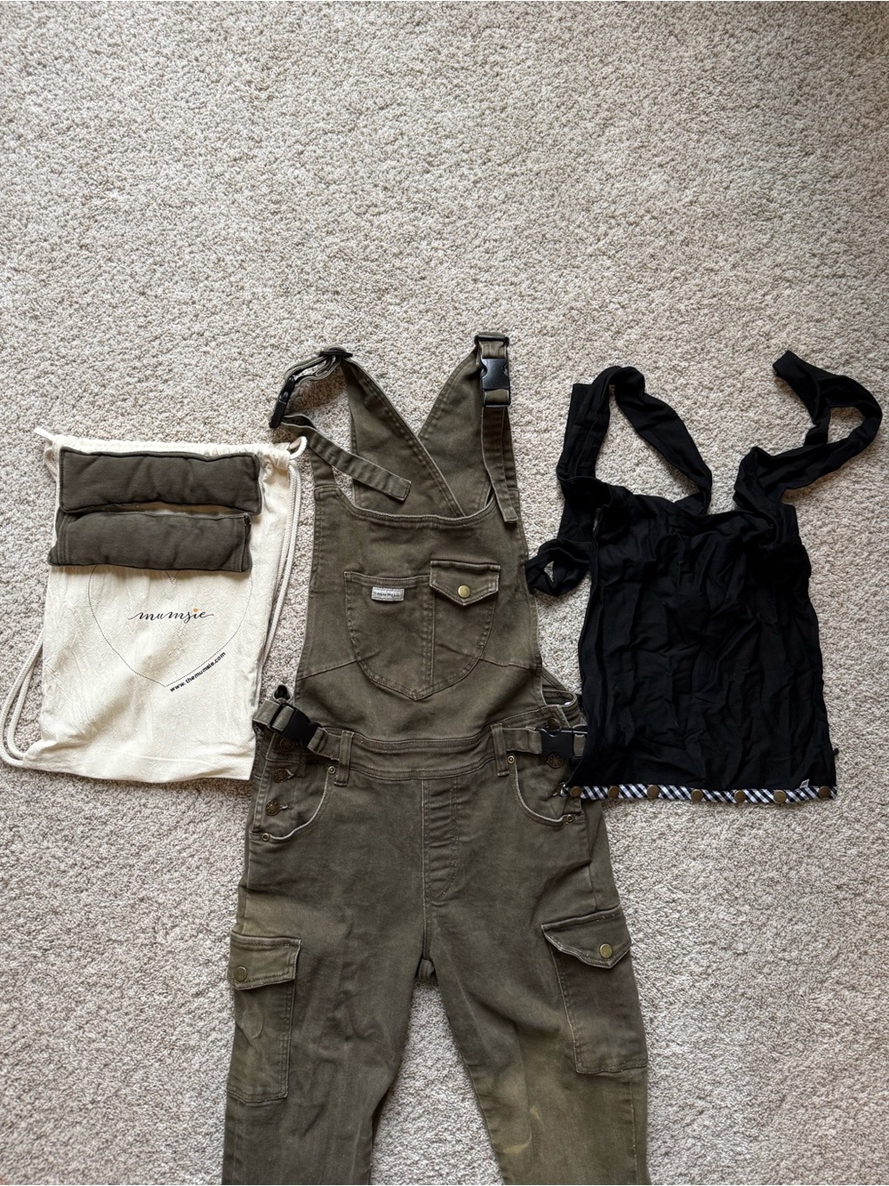 Mumsie Olive green Cargo Overalls Jumpsuit - Women's - Picture 3 of 9